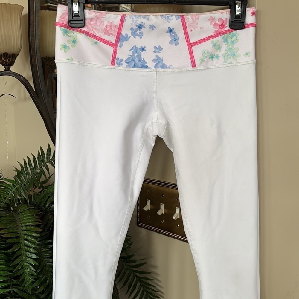 Lululemon Wunder Under Reversible Yoga Pants 2-in-1 White Leggings Pink Floral - Picture 11 of 16